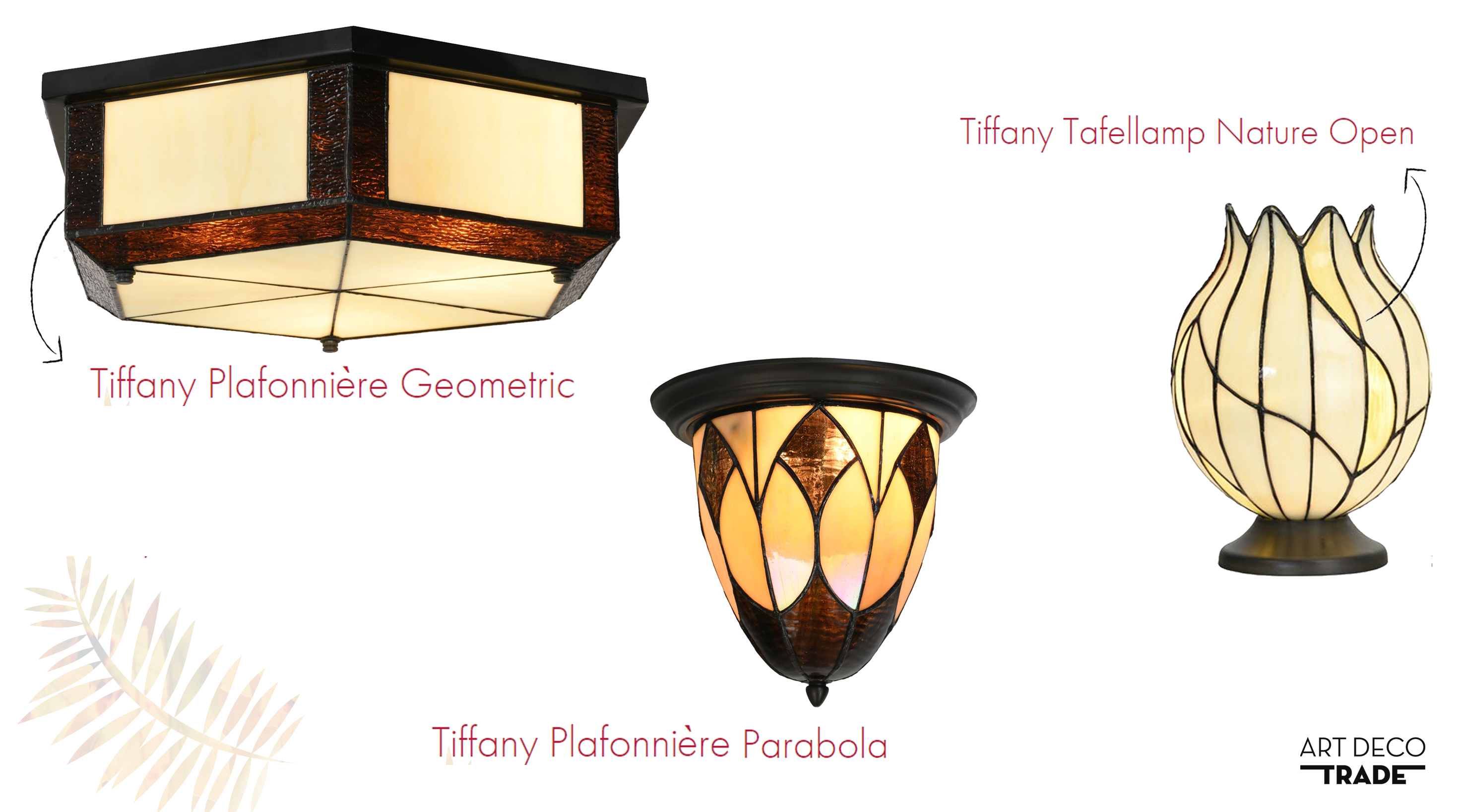 De nieuwe plafonnière Geometric, plafonnière Parabola en tafellamp Nature. 