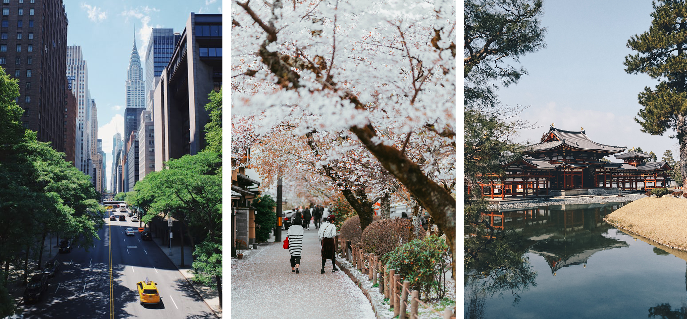 New York en Kyoto. Afbeeldingen ter illustratie: Unsplash